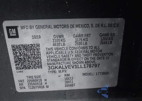 2020 GMC Terrain Awd Slt z USA, uszkodzony, nr VIN 3GKALVEV1LL178797